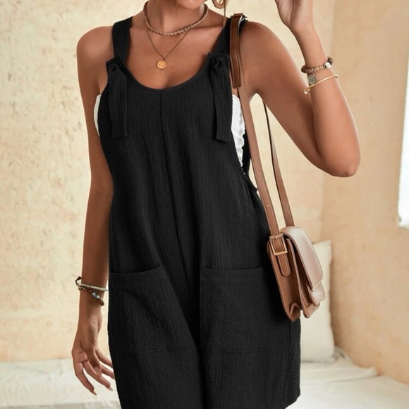 Knot Front Pocket Patched Overall Romper *NEW* - Picture 9 of 12